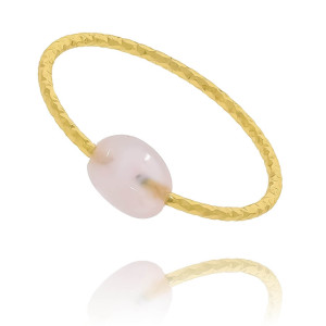 PIERŚCIONEK STAL CHIRURGICZNA KOLOR ZŁOTY KWARC RÓŻOWY