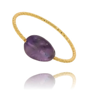 PIERŚCIONEK STAL CHIRURGICZNA KOLOR ZŁOTY AMETYST