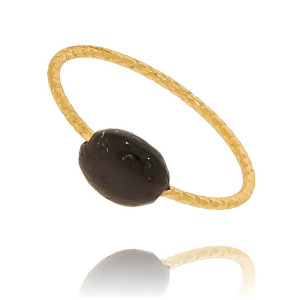 PIERŚCIONEK STAL CHIRURGICZNA KOLOR ZŁOTY KAMIEŃ NATURALNY ONYKS