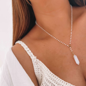 NASZYJNIK ZE STALI SZLACHETNEJ KORALIKI OPAL BODY CHAIN