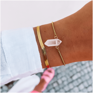 BRANSOLETKA ZE STALI CHIRURGICZNEJ KAMIEŃ KRYSZTAŁ GÓRSKI