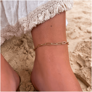 BRANSOLETKA NA NOGĘ ZE STALI CHIRURGICZNEJ KOLOR ZŁOTY ŁAŃCUCH