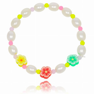BRANSOLETKA KORALIKI PEREŁKI 3 KWIATUSZKI