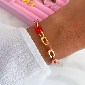 BRANSOLETKA ZE STALI SZLACHETNEJ ŁAŃCUCH KOLOROWE OGNIWKA