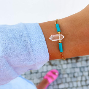 BRANSOLETKA ZE STALI CHIRURGICZNEJ KRYSZTAŁ GÓRSKI TURKUS