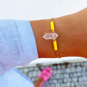 BRANSOLETKA ZE STALI CHIRURGICZNEJ KRYSZTAŁ GÓRSKI JASPIS ŻÓŁTY