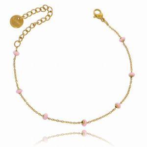 BRANSOLETKA ZE STALI CHIRURGICZNEJ EMALIOWANE KORALIKI PUDROWY RÓŻ