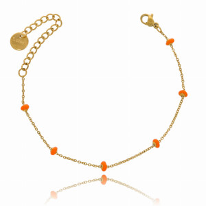 BRANSOLETKA ZE STALI CHIRURGICZNEJ EMALIOWANE KORALIKI POMARAŃCZOWA