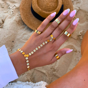 BRANSOLETKA Z PIERŚCIONKIEM NA PALEC STAL POZŁACANA BLASZKI BOHO