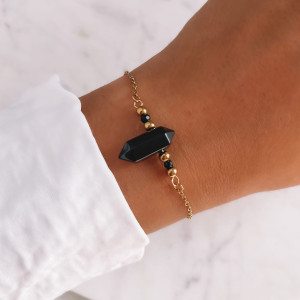 BRANSOLETKA ZE STALI SZLACHETNEJ KAMIEŃ NATURALNY ONYKS KULECZKI