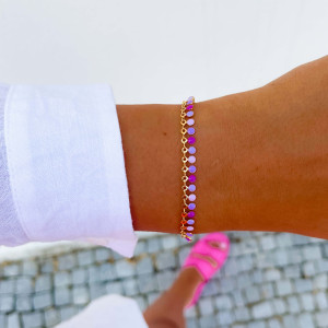 BRANSOLETKA ZE STALI CHIRURGICZNEJ EMALIOWANE ZAWIESZKI FIOLETOWE