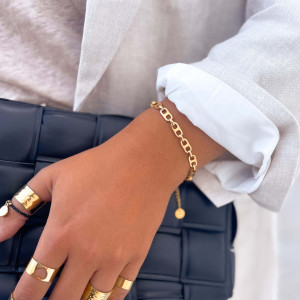 BRANSOLETKA STAL POZŁACANA ŁAŃCUCH PANCERKA OGNIWKA PŁASKIE