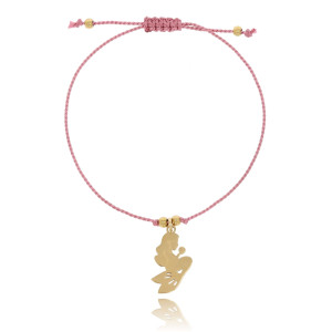 BRANSOLETKA POZŁACANA STAL SYRENKA JEDWABNA NIĆ KOLOR BRUDNY RÓŻ DLA DZIEWCZYNKI