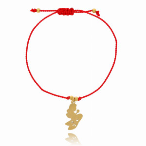 BRANSOLETKA POZŁACANA STAL SYRENKA JEDWABNA NIĆ KOLOR CZERWONY DLA DZIEWCZYNKI