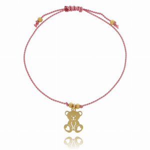 BRANSOLETKA POZŁACANA STAL MIŚ JEDWABNA NIĆ KOLOR BRUDNY RÓŻ DLA DZIEWCZYNKI