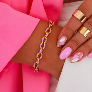 BRANSOLETKA ZE STALI CHIRURGICZNEJ EMALIOWANY ŁAŃCUCH LILAC