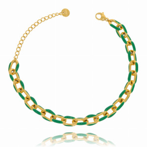 BRANSOLETKA ZE STALI CHIRURGICZNEJ EMALIOWANY ŁAŃCUCH ZIELONY