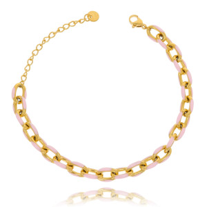 BRANSOLETKA ZE STALI CHIRURGICZNEJ EMALIOWANY ŁAŃCUCH RÓŻOWY