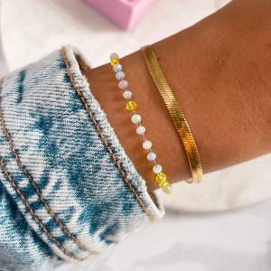 BRANSOLETKA ZE STALI CHIRURGICZNEJ SREBRNA PUDROWE KORALIKI