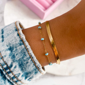 BRANSOLETKA ZE STALI CHIRURGICZNEJ EMALIOWANE KORALIKI BŁĘKITNE