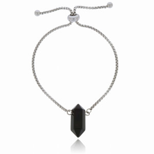 BRANSOLETKA STAL CHIRURGICZNEJ KOLOR SREBRNY KAMIEŃ ONYKS