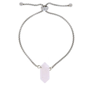 BRANSOLETKA STAL CHIRURGICZNEJ KOLOR SREBRNY KAMIEŃ KWARC RÓŻOWY