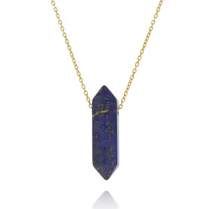 NASZYJNIK STAL CHIRURGICZNA POZŁACANA KAMIEŃ LAPIS LAZULI