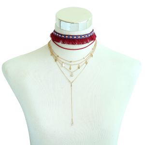 CHOKER KOMPLET BOHO ŁAŃCUSZKOWY FRĘDZLE BODY CHAIN
