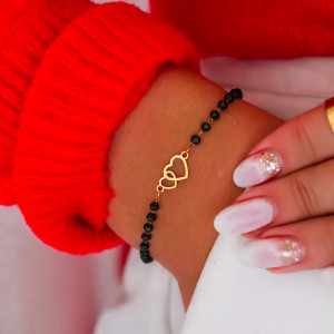 BRANSOLETKA CELEBRYTKA STAL CZARNE KAMIENIE LOVE