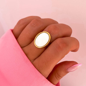 ZŁOTA OBRĄCZKA SYGNET ZE STALI CHIRURGICZNEJ MASA PERŁOWA