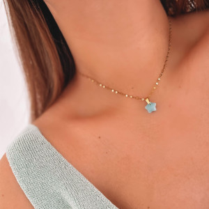 NASZYJNIK CHOKER Z GWIAZDKĄ Z AMAZONITU STAL CHIRURGICZNA