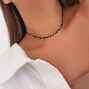 NASZYJNIK CHOKER STAL CHIRURGICZNA CZARNE KORALIKI KLASYCZNY