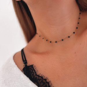 NASZYJNIK CHOKER STAL CHIRURGICZNA CZARNE KORALIKI