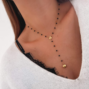 NASZYJNIK BODY CHAIN STAL CHIRURGICZNA CZARNE KORALIKI SERDUSZKO