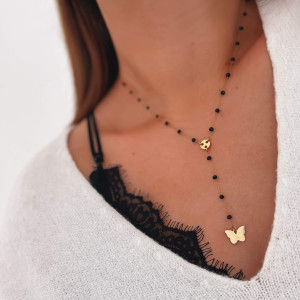 NASZYJNIK BODY CHAIN STAL CHIRURGICZNA CZARNE KORALIKI MOTYLEK