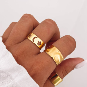 PIERŚCIONEK ZŁOTA OBRĄCZKA KSIĘŻYC GWIAZDKI ZE STALI CHIRURGICZNEJ