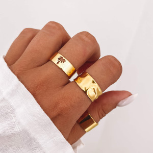 PIERŚCIONEK ZŁOTA OBRĄCZKA PALMA ZE STALI CHIRURGICZNEJ