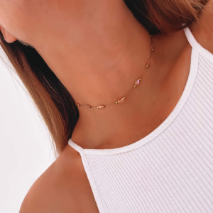 ZŁOTY CHOKER OPALIZUJĄCE KORALIKI STAL CHIRURGICZNA