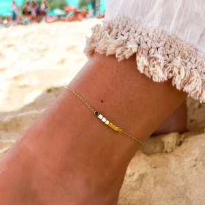 ZŁOTA BRANSOLETKA NA NOGĘ ZE STALI CHIRURGICZNEJ ŁAŃCUSZEK KORALIKI
