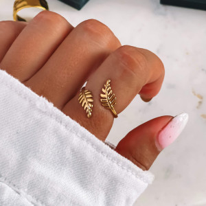 PIERŚCIONEK ZŁOTA OBRĄCZKA ZE STALI CHIRURGICZNEJ LIŚCIE