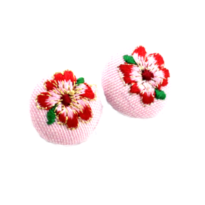 KOLCZYKI WKRĘTKI NASZYWKA PUDROWY RÓŻ FLOWER