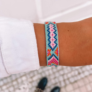 BRANSOLETKA BOHO PLECIONA MIĘTOWA