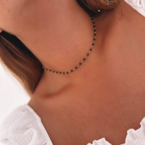 NASZYJNIK CHOKER CZARNE KRYSZTAŁKI ZŁOTE KULKI STAL CHIRURGICZNA