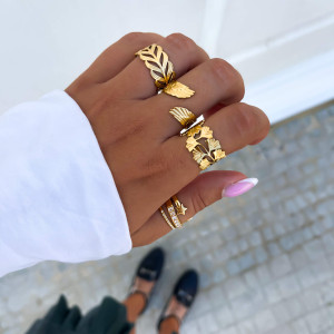 PIERŚCIONEK ZŁOTA AŻUROWA OBRĄCZKA BOHO STAL CHIRURGICZNA