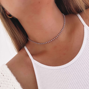 NASZYJNIK CHOKER STAL CHIRURGICZNA KORALIKI LILAC KLASYCZNY