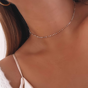 NASZYJNIK CHOKER STAL CHIRURGICZNA OPALIZUJĄCE KORALIKI BRUDNY RÓŻ