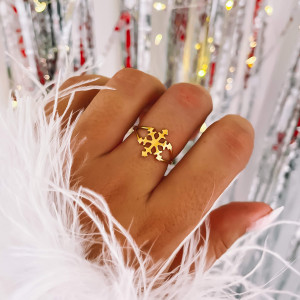 PIERŚCIONEK ŚNIEŻYNKA STAL CHIRURGICZNA ZŁOTY