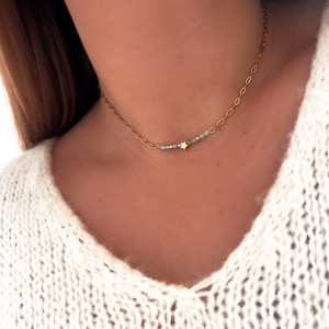 ZŁOTY ŁAŃCUSZEK CHOKER ZE STALI CHIRURGICZNEJ BŁĘKITNY APATYT Z GWIAZDKĄ