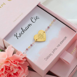 BRANSOLETKA Z GRAWEREM PERSONALIZACJA SERDUSZKO STAL CHIRURGICZNA LOVE YOURSELF FIRST