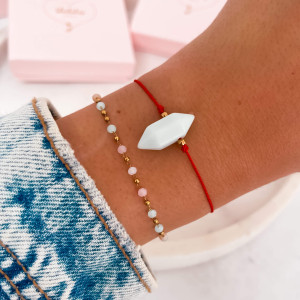 BRANSOLETKA SZNUREK KOLOR CZERWONY STAL KAMIEŃ AWENTURYN